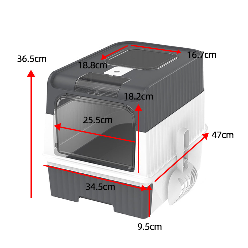 Large Grey Cat Litter Box with Drawer and Anti-Splashing Design