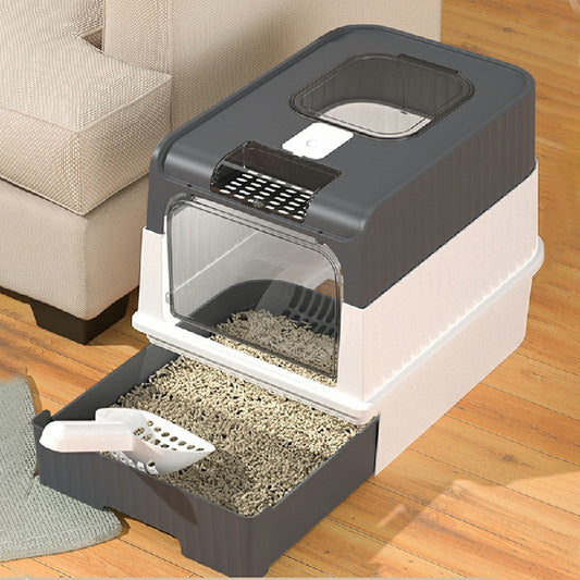 PawKind Large Anti-Splashing Cat Litter Box (Grey)