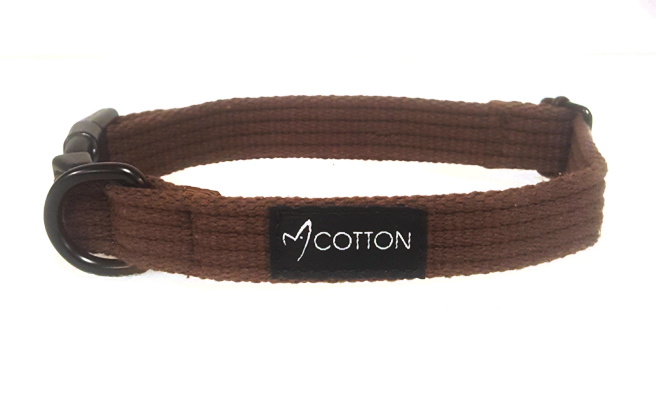 Gor Cotton Dog Collar in Beige - Medium Size Soft Webbing Style