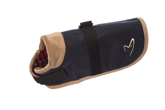 Edinburgh Wax Dog Coat in Navy - 10 Inch Waterproof Heritage Style