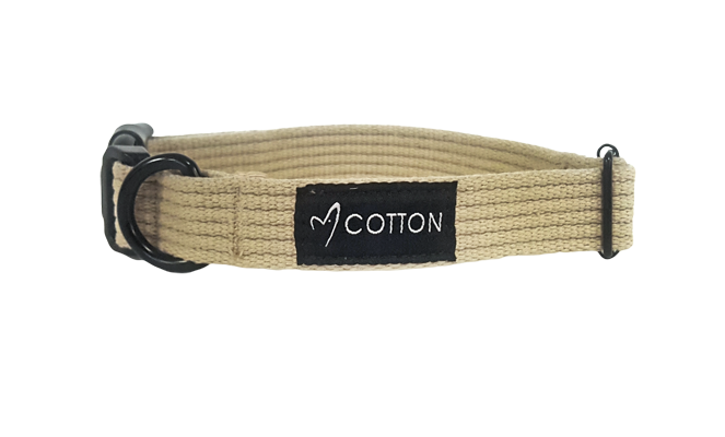 Gor Cotton Dog Collar in Beige - Small Size Soft Webbing Style
