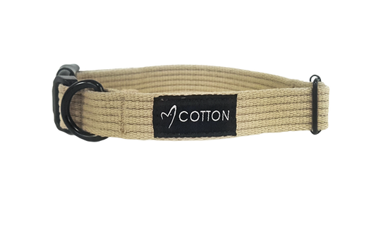 Gor Cotton Dog Collar in Beige - Small Size Soft Webbing Style
