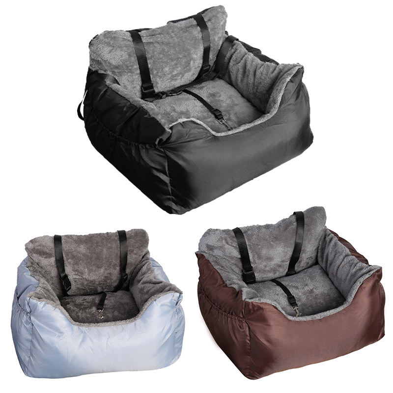 Cozy Black Pet Car Booster Seat with Safety Leash and Storage Pocket