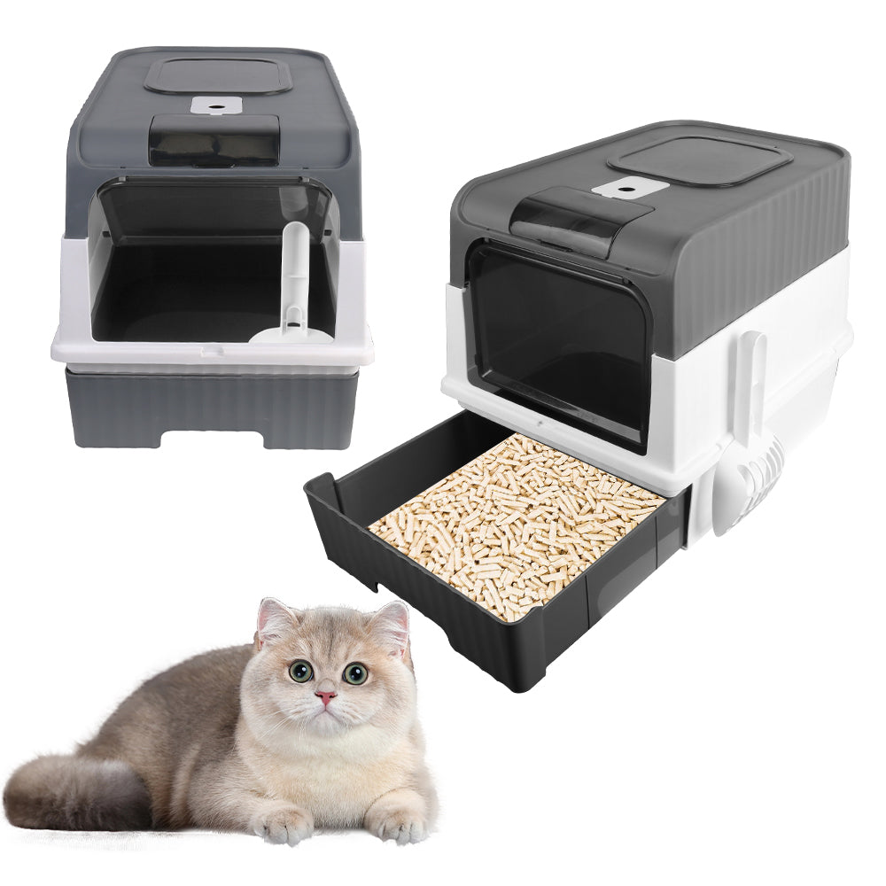 PawKind Large Anti-Splashing Cat Litter Box (Grey)